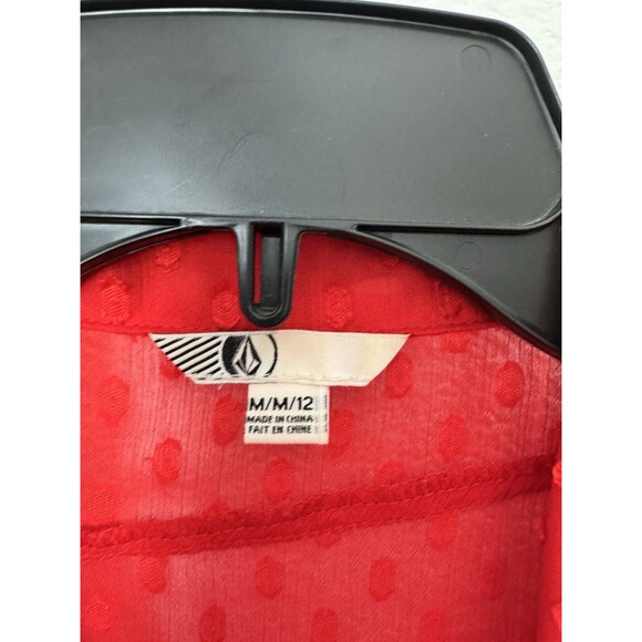 Volcom Women's Red Sleeveless Collared Henley Top Textured Sheer Medium - Picture 4 of 9